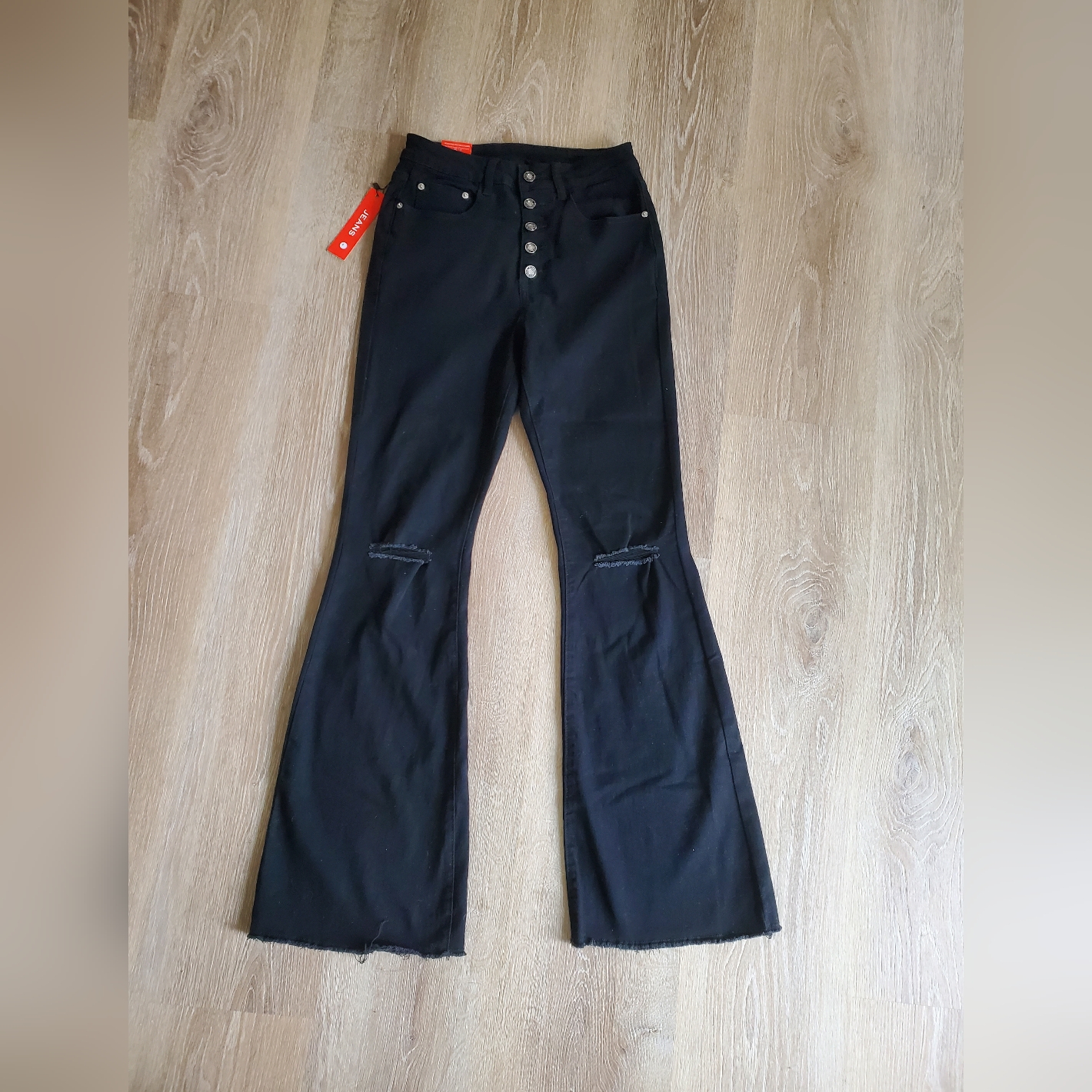 Jeans Brand Women Button Up Stretchy Flared Black Jeans Sz 8 98